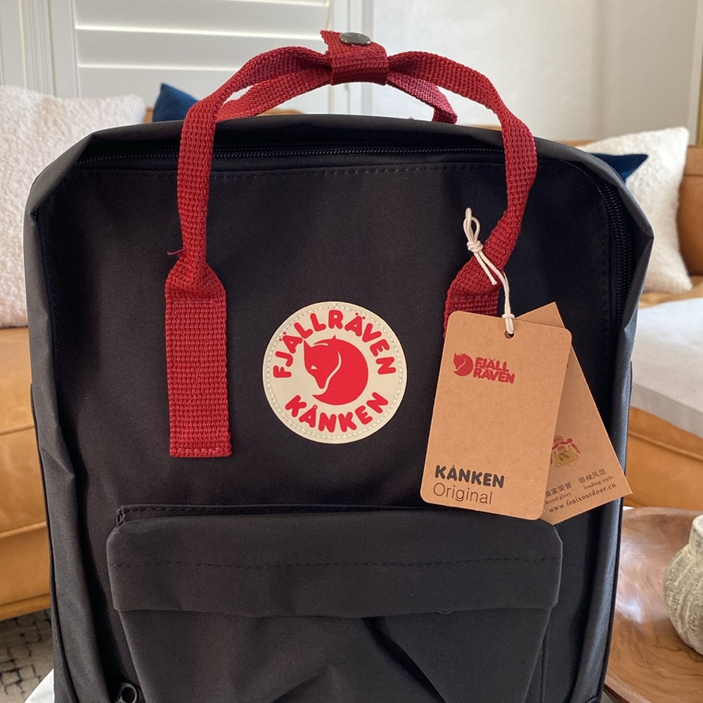 Kånken Black Backpack with Red Handles - Picture 2 of 6